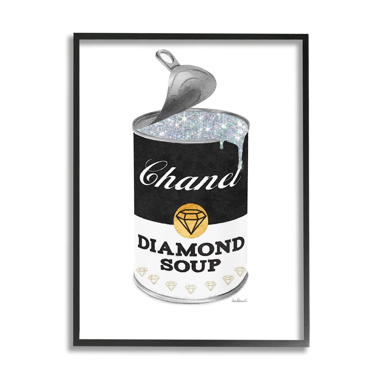 Stupell Industries Traditional Condensed Soup Can Glam Fashion Pop Black Framed Wall Art
